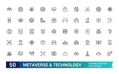 metaverse line icons set. included the virtual world, virtual reality, vr, digital, earth and more, 