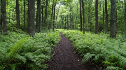 Wall Mural - Serene Forest Path Surrounded by Lush Greenery