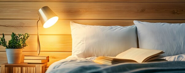 Canvas Print - Cozy Bedside Table with Book and Lamp.