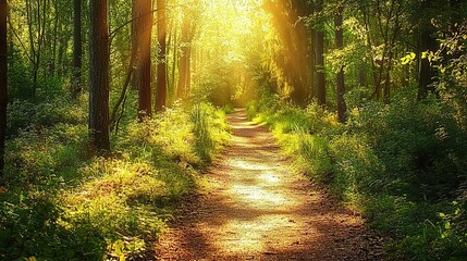 Sticker - Sunlit Path Through Lush Forest Canopy