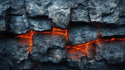 abstract rock background with fiery gaps between stone surfaces, lava and stone texture with atmosph