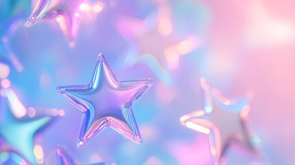 Wall Mural - Dreamy abstract star holographic background with soft blurred glowing pastel gradient, ideal for modern design projects, digital art, and ethereal aesthetic themes