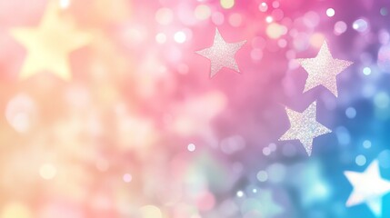 Wall Mural - Dreamy abstract star holographic background with soft blurred glowing pastel gradient, ideal for modern design projects, digital art, and ethereal aesthetic themes