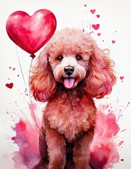 Canvas Print - Cute poodle with heart balloon