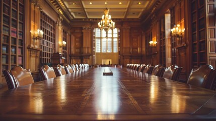 Poster - Elegant Conference Room with Wooden Table and Chairs