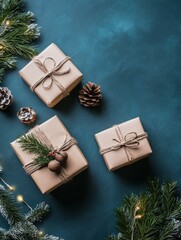 Wall Mural - christmas new year background with gift boxes. festive xmas composition with gifts