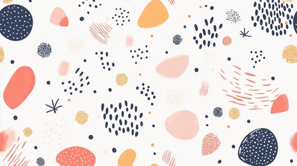 Wall Mural - playful doodle pattern background with abstract shapes and dots in pastel colors, perfect for modern
