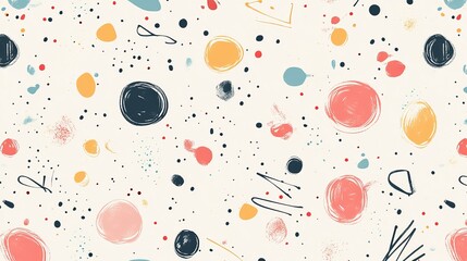 Wall Mural - playful doodle pattern background with abstract shapes and dots in pastel colors, perfect for modern