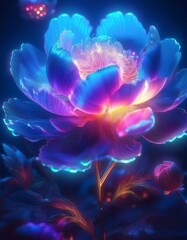 Wall Mural - Glowing blue flower art