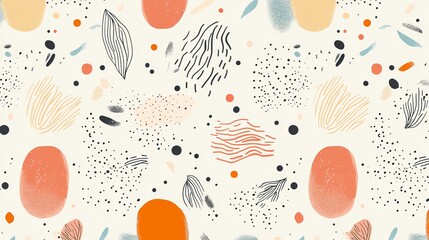 Wall Mural - playful doodle pattern background with abstract shapes and dots in pastel colors, perfect for modern