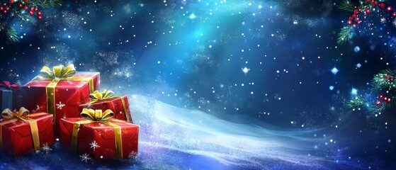 Wall Mural - horizontal banner web poster, header for website. christmas new year background with gift boxes. fes