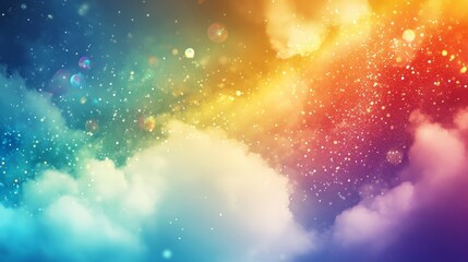 Wall Mural - whimsical dreamy fantasy sky with a rainbow and glittering background material, perfect for enchanti
