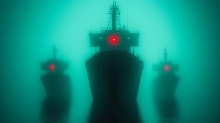 Cargo Ships Stuck in Harbor Under Foggy Conditions