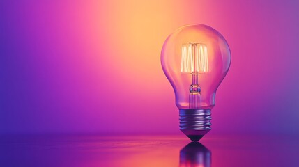 Canvas Print - Light bulb glowing on colorful background symbolizing ideas