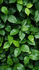 Canvas Print - Water droplets clinging to vibrant green leaves after rain