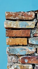 Poster - Corner of an old brick wall standing against a clear blue sky