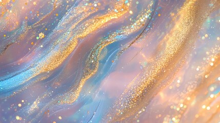 Wall Mural - iridescent holographic background with shimmering gold glitter for festive decorations, event invita