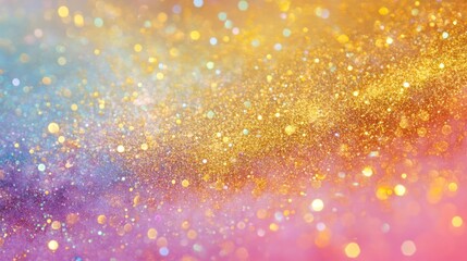 Wall Mural - iridescent holographic background with vibrant rainbow colors and shining gold glitter accents, perf