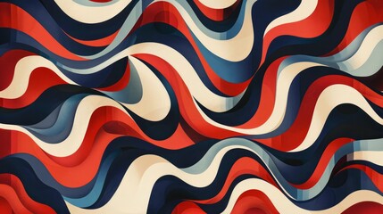 Canvas Print - The design features a repetitive motif where the red and blue sections create an undulating, flowing effect