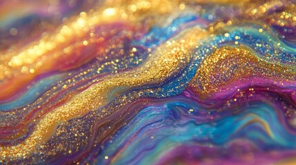 Wall Mural - iridescent holographic background with shimmering gold glitter for festive decorations, event invita