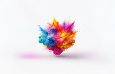 A colorful cloud of paint explodes outwards on a white background.