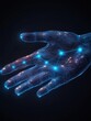 © Mind - Futuristic digital hand with glowing nodes on a dark background.