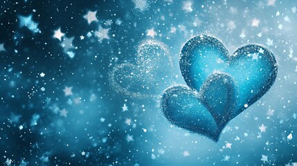 Poster - beautiful light blue snowfall scene with heart and star motifs, capturing a whimsical winter vibe pe