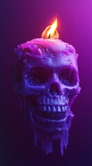 Poster - Skull candle burning with purple wax on purple background