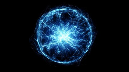 Wall Mural - blue energy sphere glowing on black background