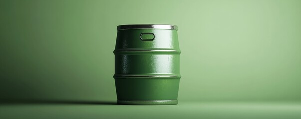 Wall Mural - Green metal beer keg over green background