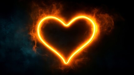 Wall Mural - neon heart glowing in the dark with smoke