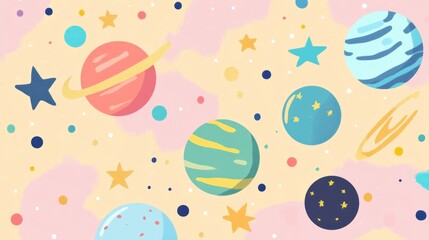 Wall Mural - vibrant pastel galaxy patterned background illustration featuring swirls of soft pink, lavender, and