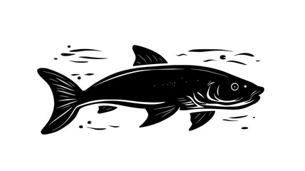 Wall Mural - Catfish swimming near the bottom of a river, body close to the muddy surface, vector illustration art