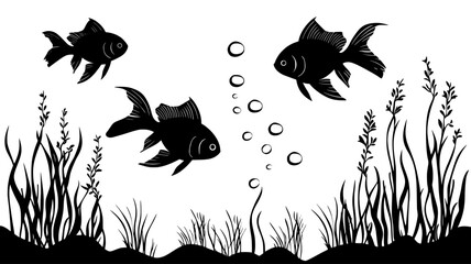 Wall Mural - Goldfish feeding at the surface of an aquarium tank, vector illustration art