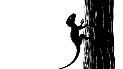 Wall Mural - Lizard clinging to tree trunk, body firmly attached to vertical surface, vector illustration art