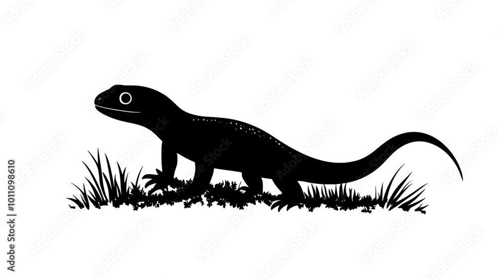 Newt standing on a patch of moss, looking forward with its tail ...