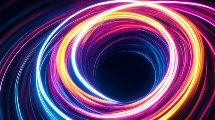 Poster - Abstract neon light trails forming a colorful vortex on black background