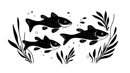 Wall Mural - Catfish fry swimming in a shallow water nursery, vector illustration art