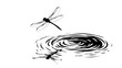 © designknowledge - A dragonfly circles over a calm pond, gliding smoothly over the water’s surface, vector illustration art