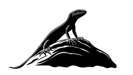 Wall Mural - Lizard perched on a rock, body still, head tilted slightly upward, vector illustration art