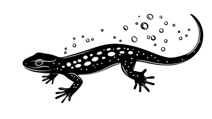 Wall Mural - Salamander swimming in clear mountain stream, vector illustration art