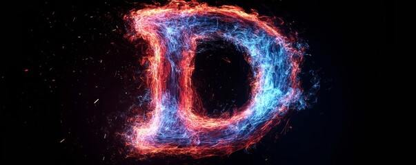 Wall Mural - fiery letter d burning with blue and red flames on black background