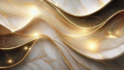 Canvas Print - luxury marble background with golden line decoration and curve light effect with bokeh elements
