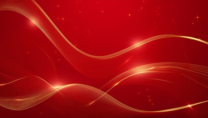 Sticker - red luxury background with golden line decoration and curve light effect with bokeh elements