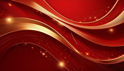 Canvas Print - red luxury background with golden line decoration and curve light effect with bokeh elements