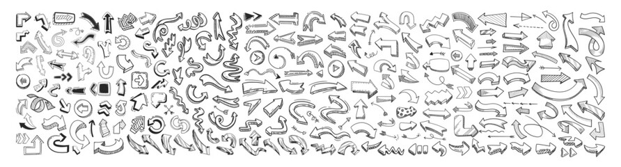 Aufkleber - A set of arrows drawn by hand with charcoal or brush. Arrow abstract brush line stroke color vector set. Brush strokes, artistic grunge vector arrows