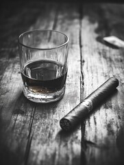 Canvas Print - Alcohol and Cigar on Wooden Table