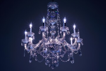 Wall Mural - Elegant crystal chandelier illuminated against a dark backdrop, showcasing intricate design and sparkling details