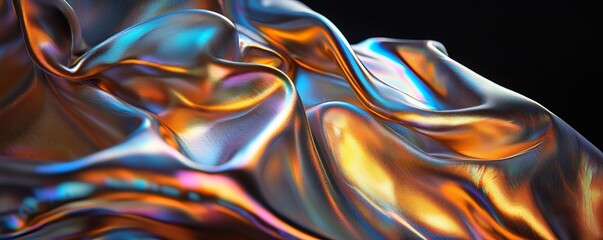 Sticker - Iridescent holographic foil fabric flowing and forming abstract shapes