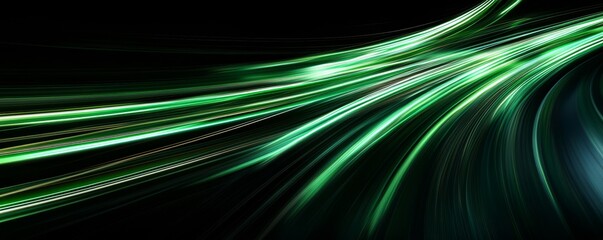 Wall Mural - green energy beams flowing on black background